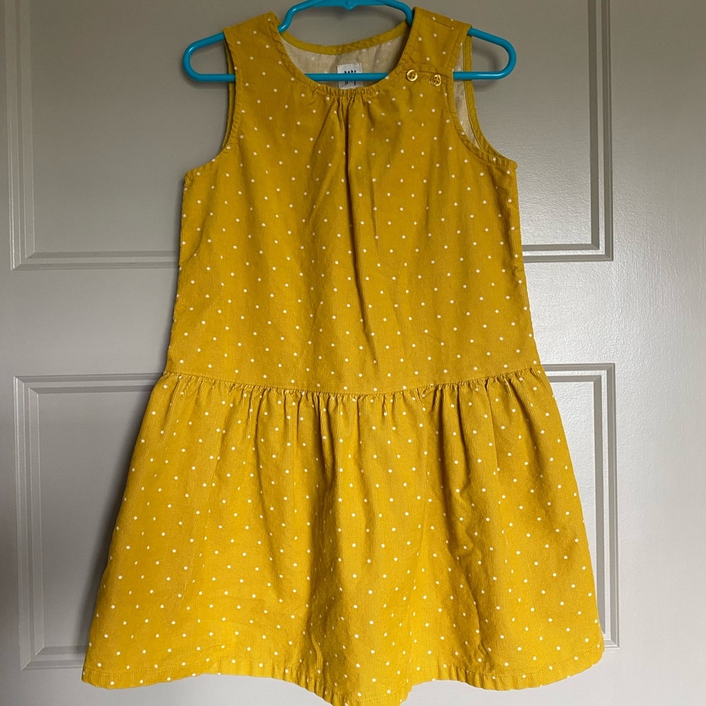 🍁Perfect Fall Dress! GAP Kids Yellow With White Poka Dots Cotton Dress. size 5T
